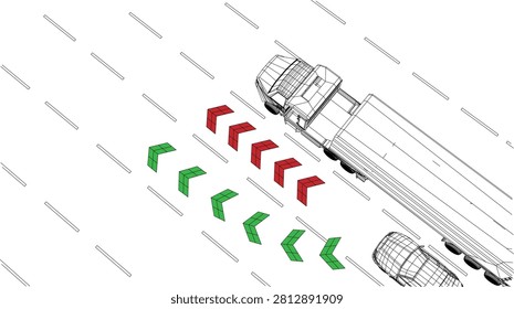 A truck uses an autopilot system to navigate around road works in a busy city. The system provides clear signals to guide the vehicle safely.