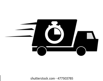 truck or van and analog chronometer icon