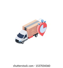 Truck van delivery time, label. Vector 3d isometric, color web icon, new flat style. Creative illustration design, idea for infographics.