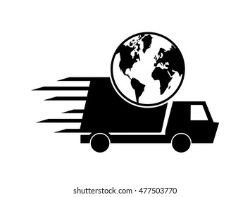 truck or van and earth globe icon