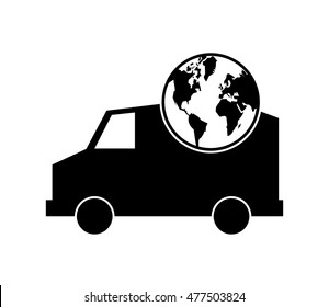 truck or van and earth globe icon