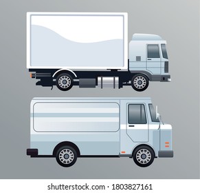 truck and van white branding isolated icon vector illustration design