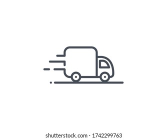 Truck vector icon. Delivery service logo isolated on white. Moving car line outline thin sign flat design. Logistics trucking business concept