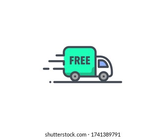 Truck vector icon. Free shipping. Delivery service logo isolated on white. Moving car line outline thin sign flat design. Logistics trucking business concept