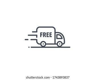 Truck vector icon. Free shipping. Delivery service logo isolated on white. Moving car line outline thin sign flat design. Logistics trucking business concept