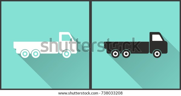 Truck vector icon\
with long shadow. Illustration isolated on green background for\
graphic and web design.
