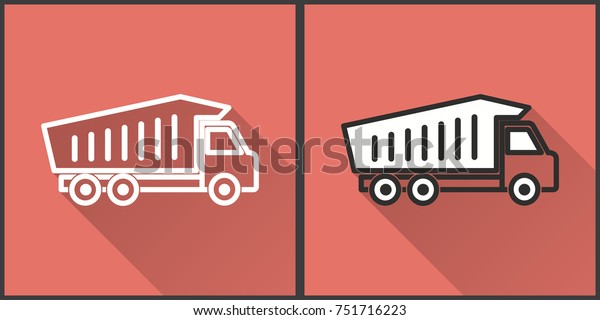 Truck vector icon\
with long shadow. Illustration on red background isolated for\
graphic and web design.
