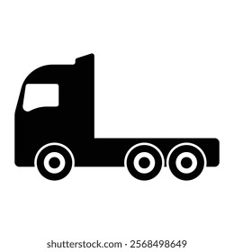 Truck vector icon. Lorry without trailer symbol for freight transport, logistics, and cargo vehicles. Black silhouette isolated on white background.