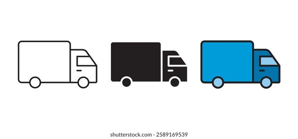 Truck vector icon in outline, glyph, filled outline style. Three icon style variants in one pack.
