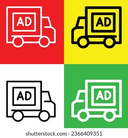 Truck Vector Icon, Outline style icon, from Advertisement icons collection, isolated on Red, Yellow, Green and White Background.