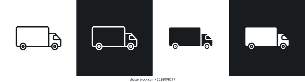 Truck vector icon set in black and white