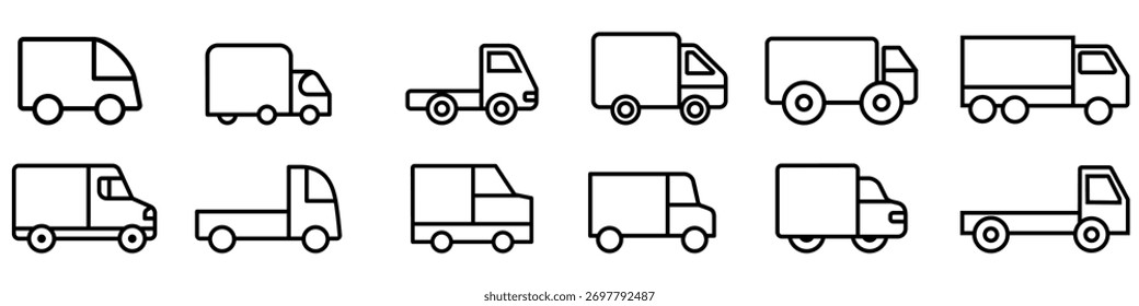 Conjunto de iconos de Vector de camión. Colección de letrero de ilustración de camión. Símbolo o logotipo del camión automático.