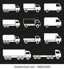 Truck  - vector icon in white  on a black background.