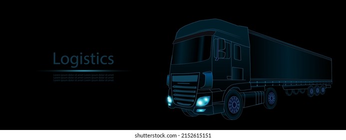 Truck vector illustration isolated. Abstract vector 3d heavy lorry van. Transportation, logistics or international shipping concept in wireframe style. Digital 3d mesh for brochure, flyer or website.