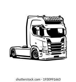 Truck Vector Isolated. Black and White Silhouette