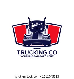 truck vector logo illustration,good for mascot,delivery,or logistic,logo industry,flat color,style with blue and red.