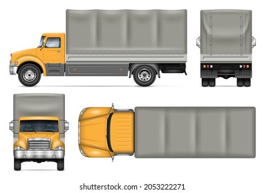 Truck vector mockup on white for vehicle branding, corporate identity. View from side, front, back, top. All elements in the groups on separate layers for easy editing and recolor.
