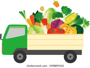 
Truck with vegetables watercolor touch illustration