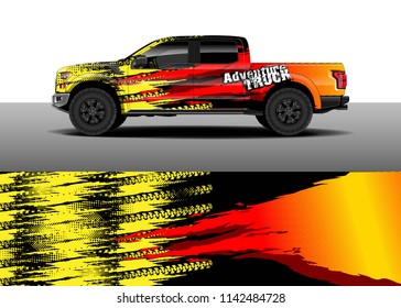 Truck and vehicle graphic decal designs, car wrap vector. Graphic abstract stripe designs for advertisement, race, adventure and livery car