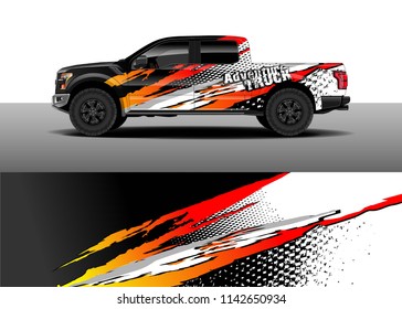 Truck and vehicle graphic decal designs, car wrap vector. Graphic abstract stripe designs for advertisement, race, adventure and livery car