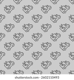 Truck vehicle with siren and wrench line seamless pattern, repair service theme. Vector graphics. Repair man emergency truck sign with background, repeat line icon