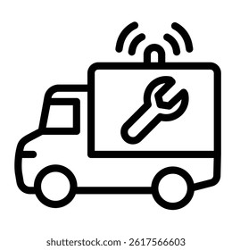 Truck vehicle with siren and wrench line icon, repair service concept. Vector graphics. Repairman truck, transport sign on white background, style mobile or design
