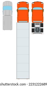 Truck view top. Flat style vector illustration set. 