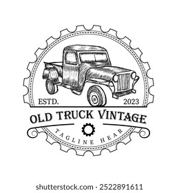 Truck vintage logo with vector art and illustration, sketch