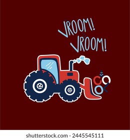 truck vroom vroom , funny hand drawn doodle, cartoon alligator. Good for Poster or t-shirt textile graphic design. Vector hand drawn illustration.