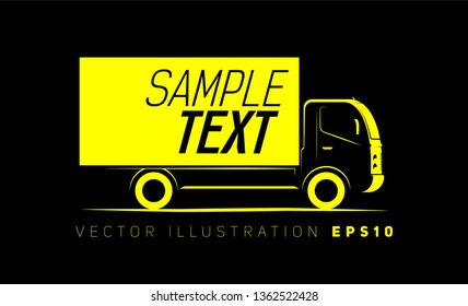 Truck Wagon Simple Side View Schematic Image On Black Background	