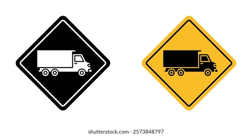 Truck warning sign vector in filled and 3 stroke weights