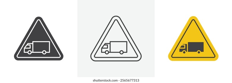 Truck warning signs set in black and colored versions