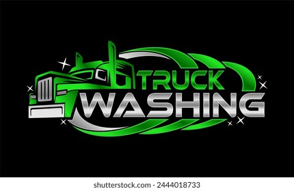 truck wash cleaning service silhouette logo illustration isolated on black background