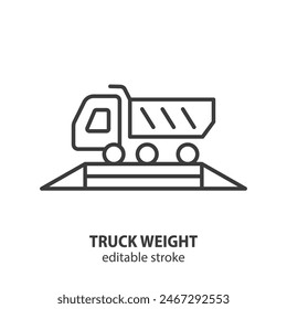 Icono de línea de peso de camión. Símbolo de Vector Weighbridge. Trazo editable.