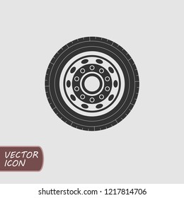 Truck wheel icon in flat style. Vector illustration.