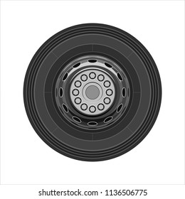Truck wheel with steel disc isolated on white background. Flat design. Vector illustration.