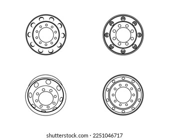 Truck wheel types set on white background, vector line svg