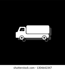 Truck. White flat simple icon with shadow