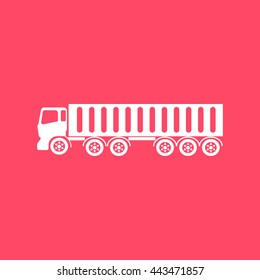 Truck white icon on magenta color background. Eps-10.