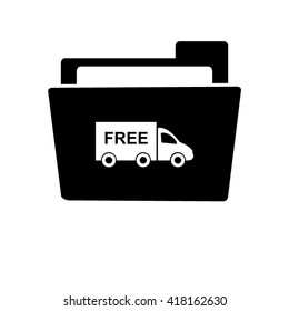 Truck - white vector icon;  black folder