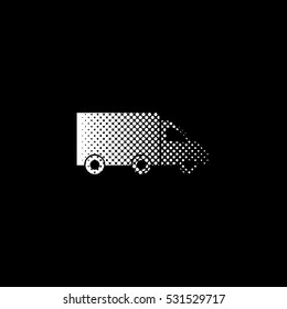 Truck - white vector icon;  halftone illustration