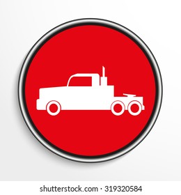 Truck. White vector icon on a red background.