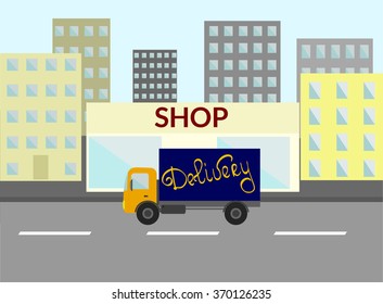 the truck will deliver the product to the shop. transport company