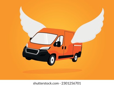 Truck with wings. Delivery with wings. Fast delivery. Vector illustration