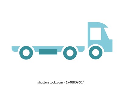 Truck without body, car chassis with cab. A shortened model of a truck. For the transportation of goods, trailers. Suitable for children's books, articles, infographics, promotional materials
