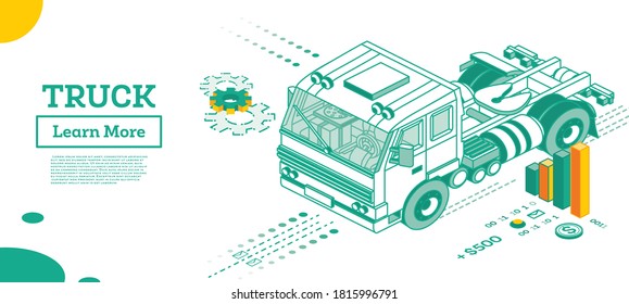 Truck without Trailer. Cargo Truck Transportation. Isometric Commercial Transport. Vector Illustration. Infographic Element of Logistics System. Car for Carriage of Goods. Delivery Concept.