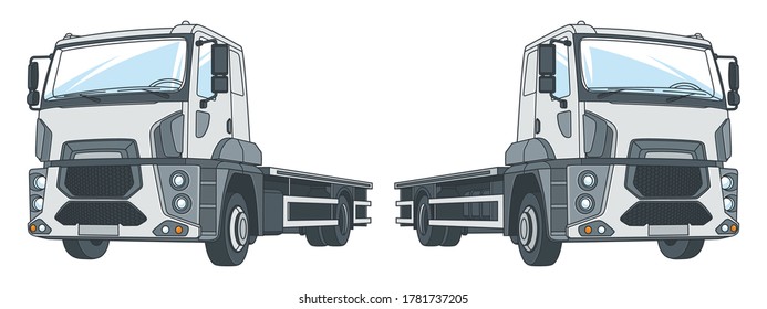 Truck without trailer. Left and right side. Vector illustration on a white background