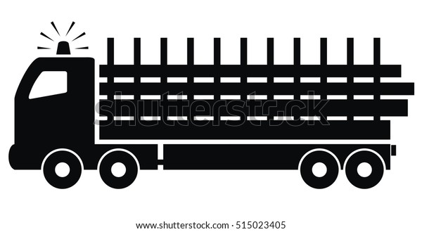 truck, wood, black silhouette of\
lorry,dangerous cargo on the vehicle, vector\
icon