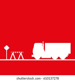 Truck in the workplace. Vector illustration. Red and white view