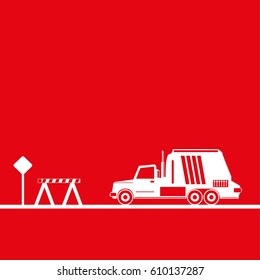 Truck in the workplace. Vector illustration. Red and white view